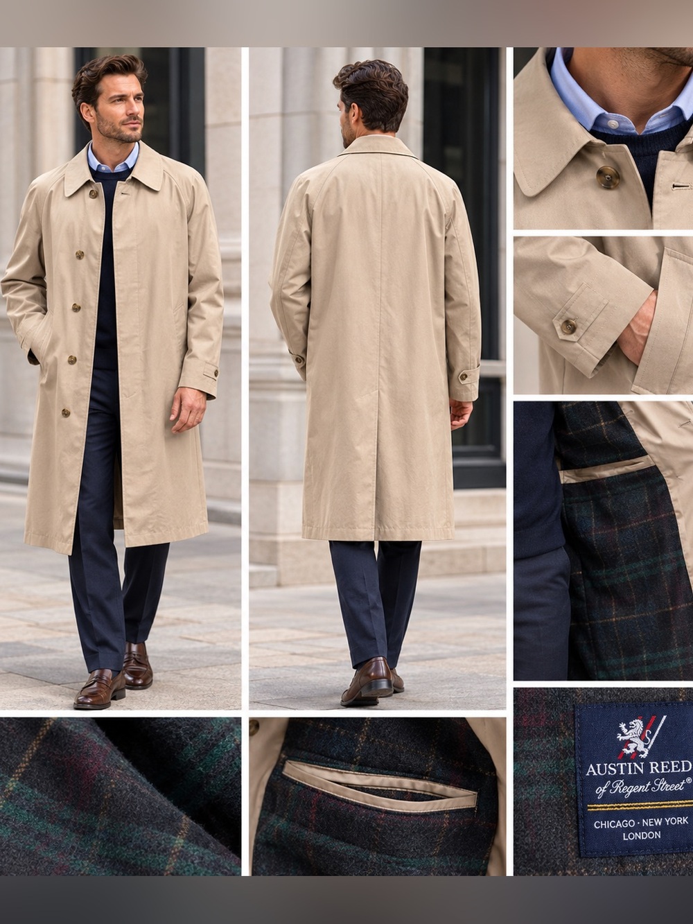 Wool Austin Reed of Regent St London Classic Trench Coat removable zip lining 44